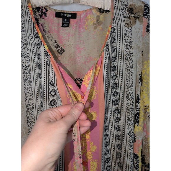 Style & Co Blouse 0X 12 Women's Multicolor Paisley Tie Neck Button Down Bohemian - Picture 2 of 8